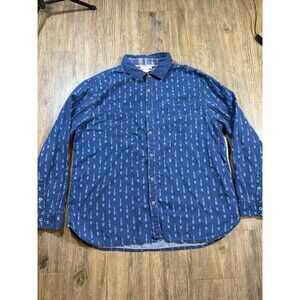 Carbon2Cobalt Mens XL Blue Indigo Aztec Button-Down Casual Pocket Flip Cuff